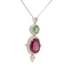 Tsavorite, Garnet and Diamond Platinum Pendant Necklace - Fei LIu