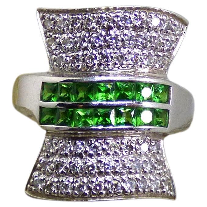 Tsavorite Garnet and Diamond  Ring in 18K Gold For Sale