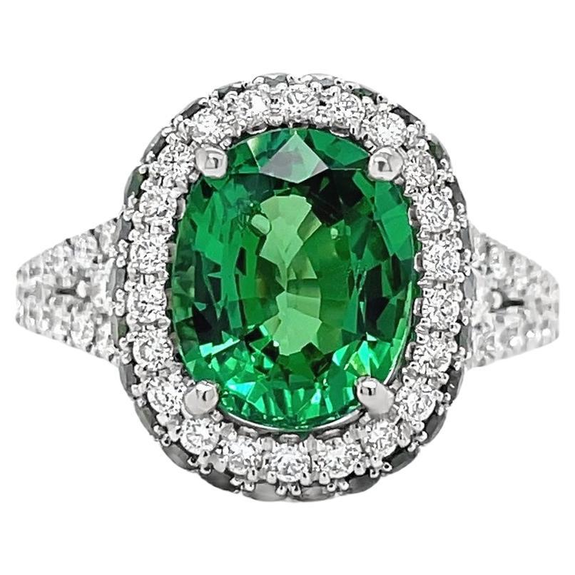 Tsavorite Garnet and Diamond Ring in White Gold