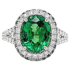 Tsavorite Garnet and Diamond Ring in White Gold
