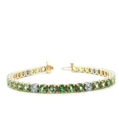 Tsavorite Garnet and Diamond Tennis Bracelet in Platinum and 18K Yellow Gold