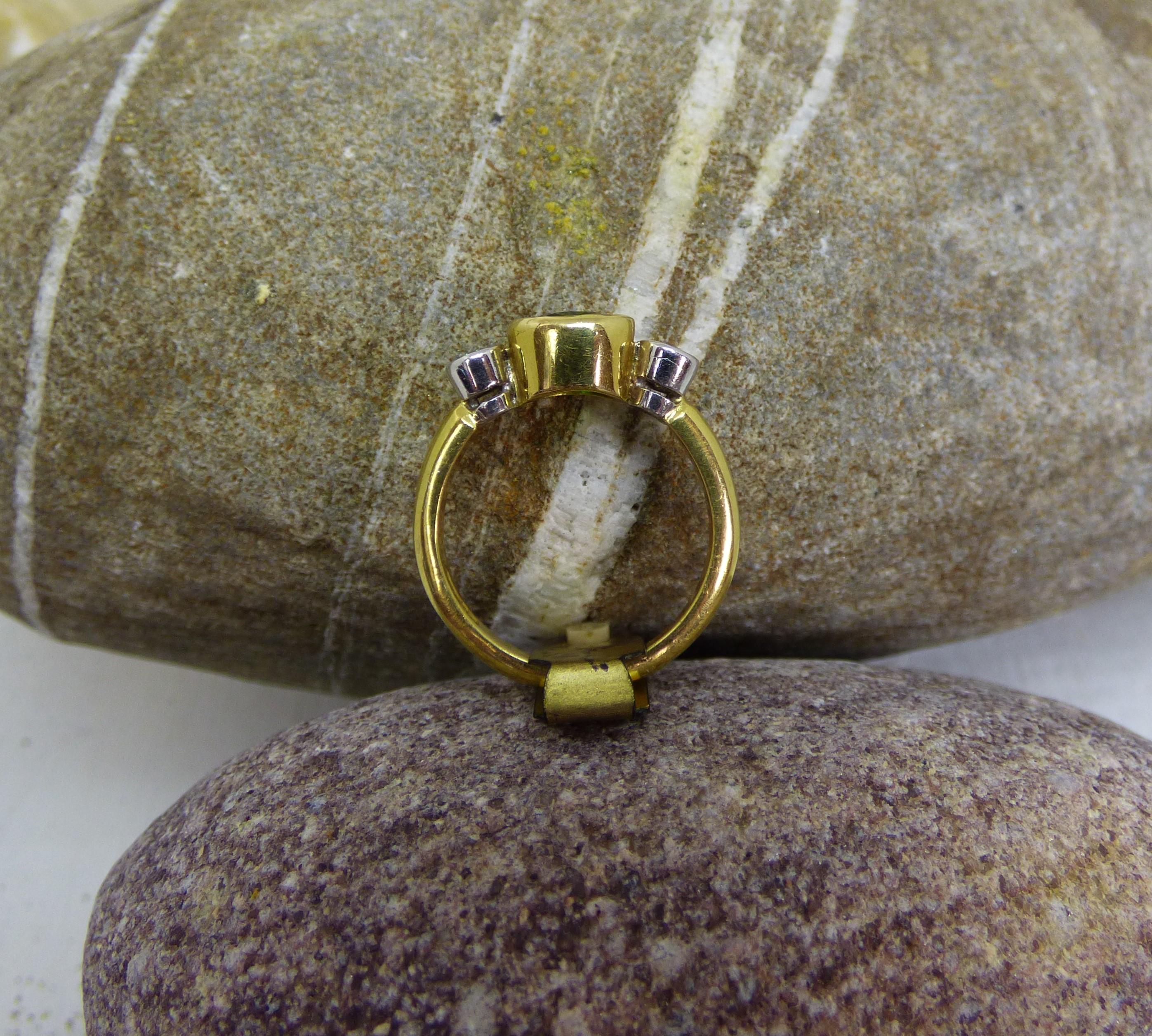 Tsavorite Garnet and Diamond Three Stone Ring in 18K Gold For Sale 6