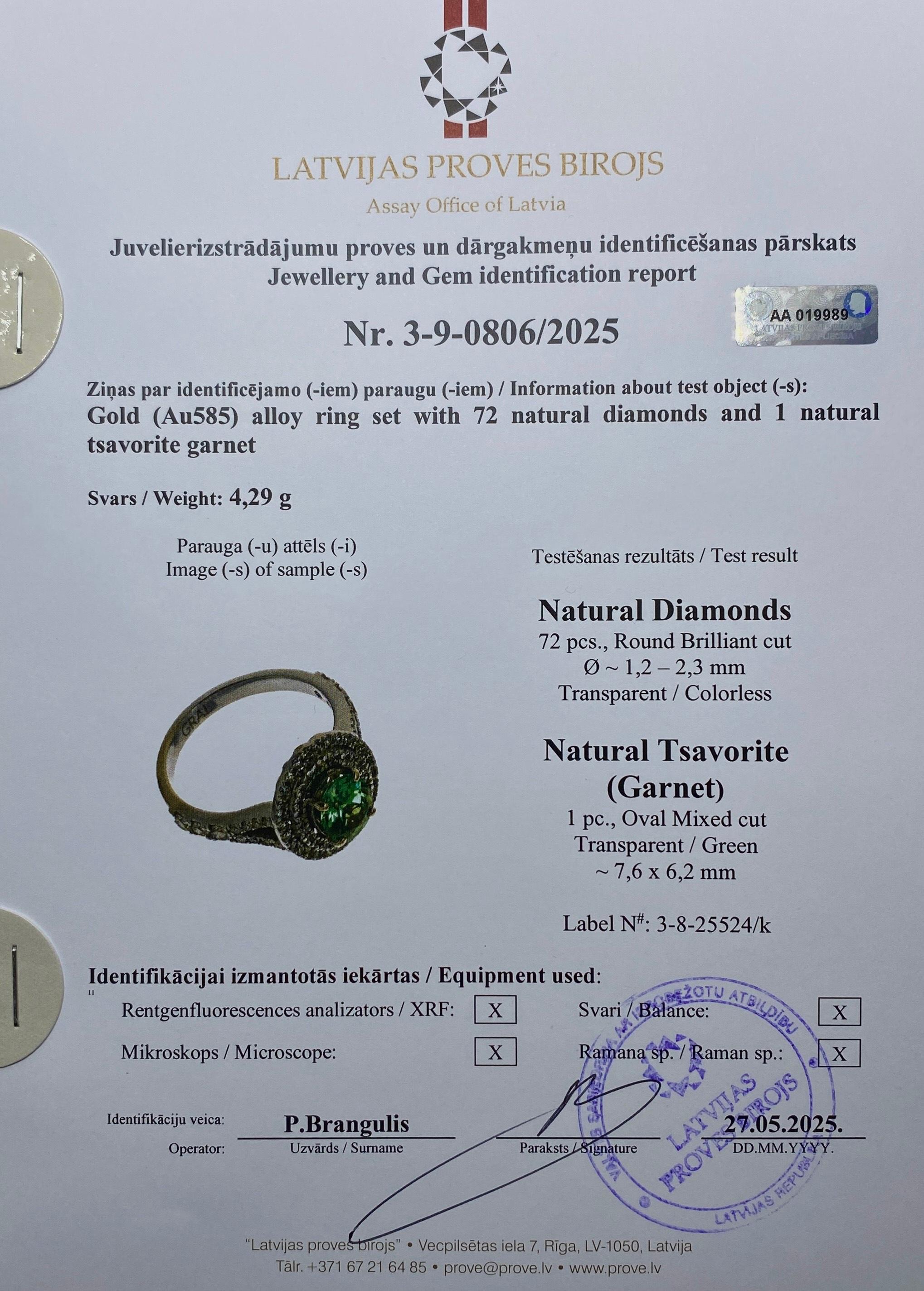 Tsavorite Garnet and Diamonds natural gemstone Ring, 14 Karat White Gold, 7US in vendita 5