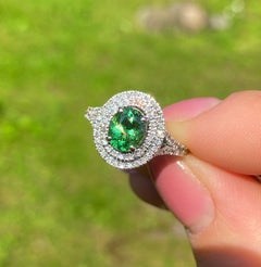 Tsavorite Garnet and Diamonds natural gemstone Ring, 14 Karat White Gold, 7US