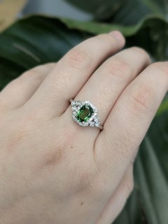 1ct Tsavorite Garnet and Natural Diamond Accents Ring in 14K Solid White Gold