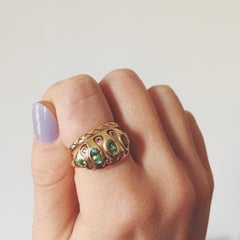 Tsavorite Garnet and Pink Tourmaline Mixed Metal Cocktail Ring
