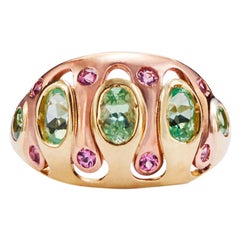 Tsavorite Garnet and Pink Tourmaline Mixed Metal Cocktail Ring