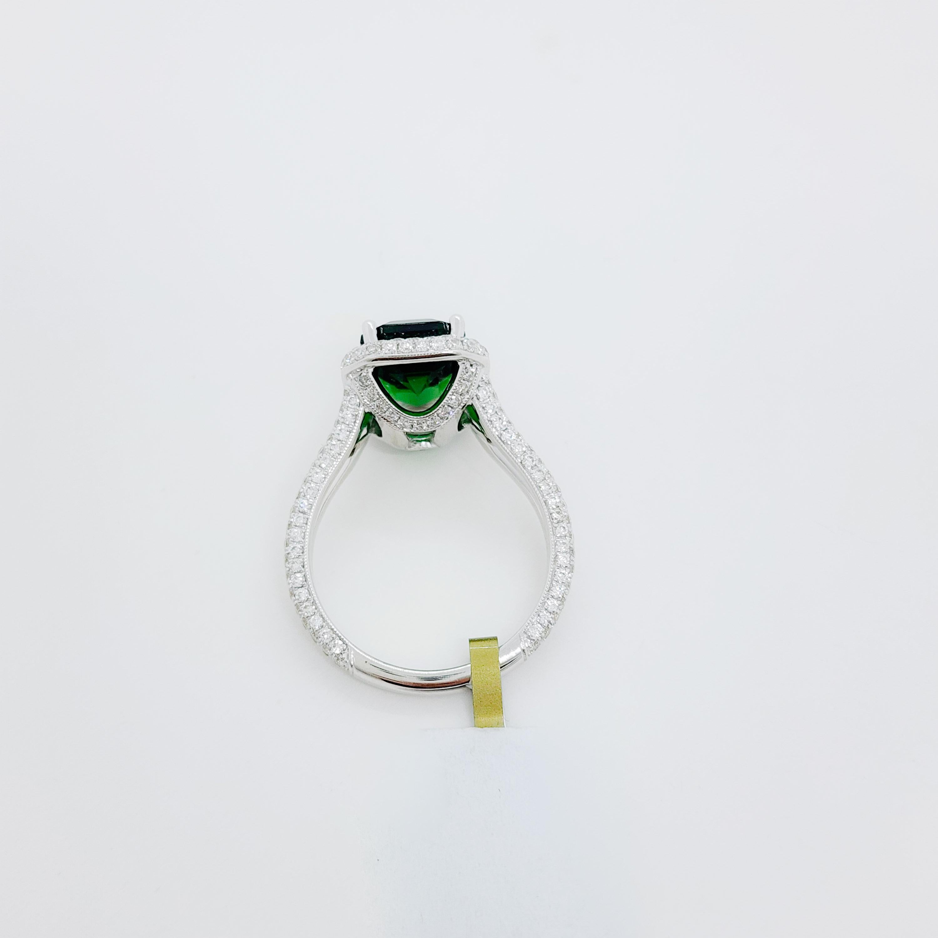Tsavorite Garnet and White Diamond Cocktail Ring in 18k White Gold For Sale 2