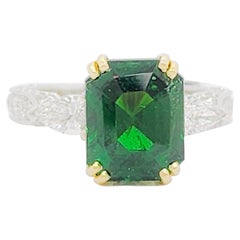 Tsavorite Garnet and White Diamond Ring in 18k White and Yellow Gold