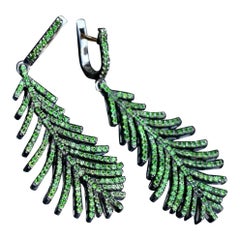 Tsavorite Garnet Dangling Earring 925 Silver Plume Earring Handmade Wedding Gift