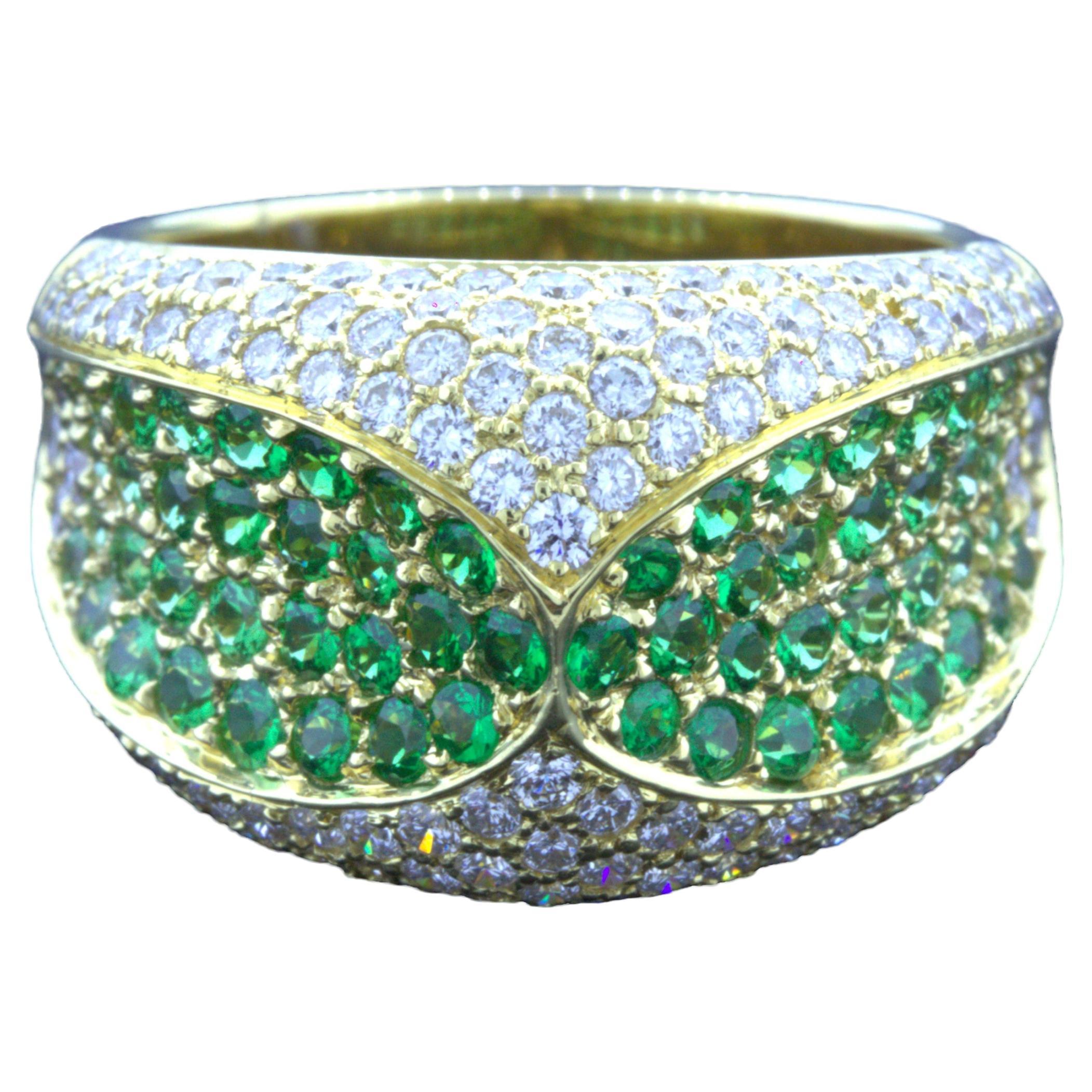 Tsavorit Granat Diamant 18k Gelbgold Ring