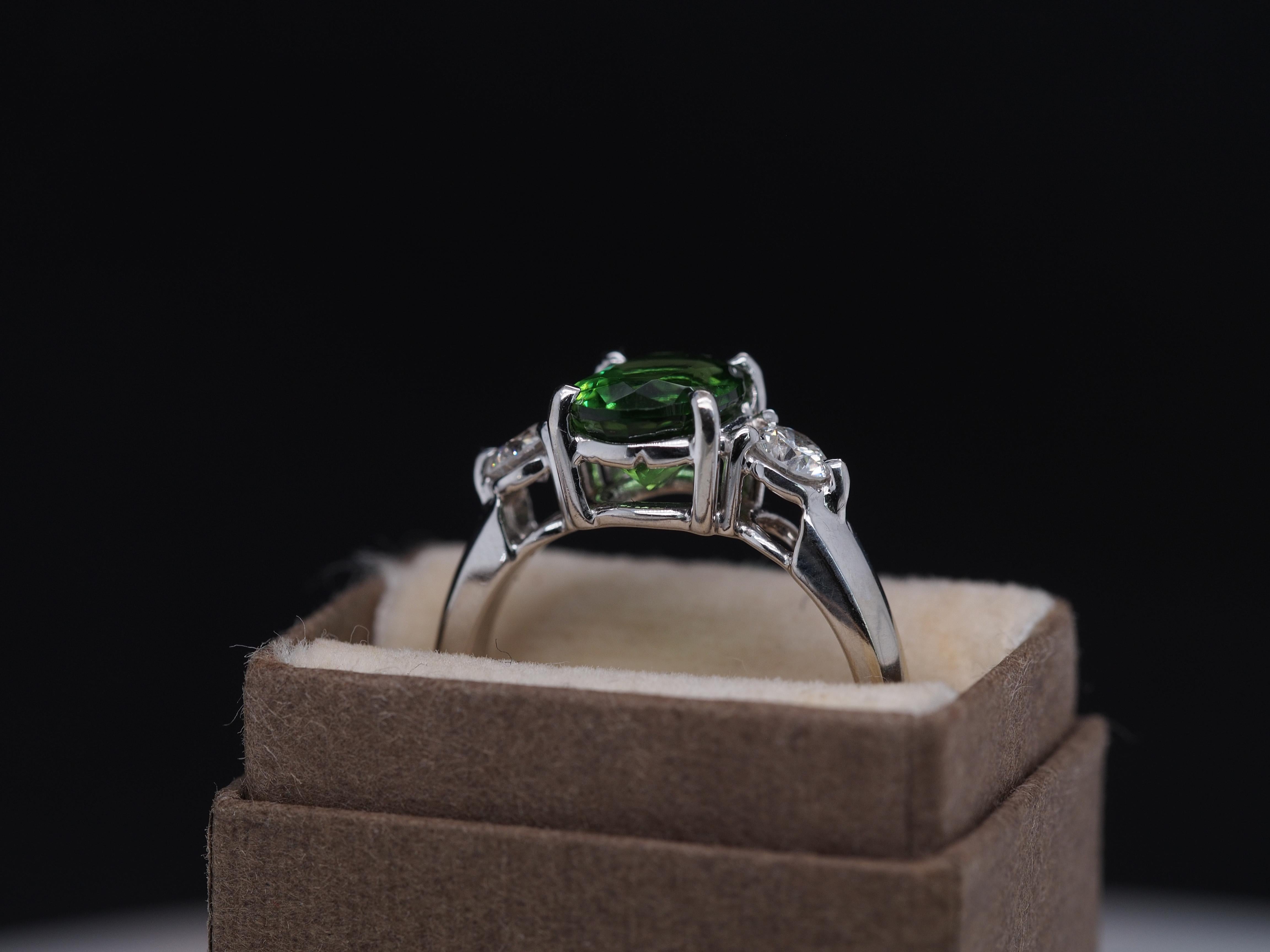 Contemporary Tsavorite Garnet & Diamond 3 Stone Engagement Ring in 14k White Gold