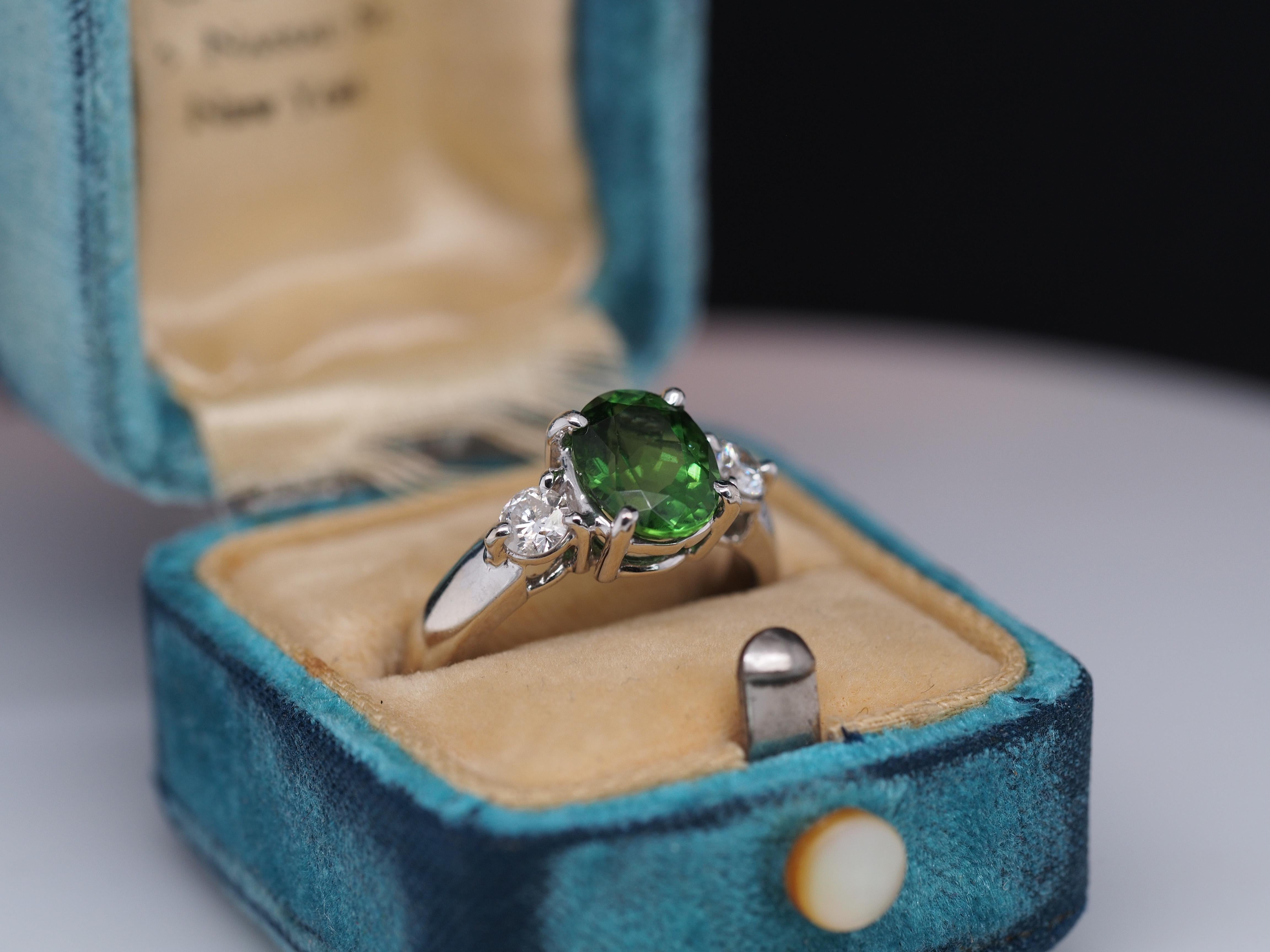 Tsavorite Garnet & Diamond 3 Stone Engagement Ring in 14k White Gold 2