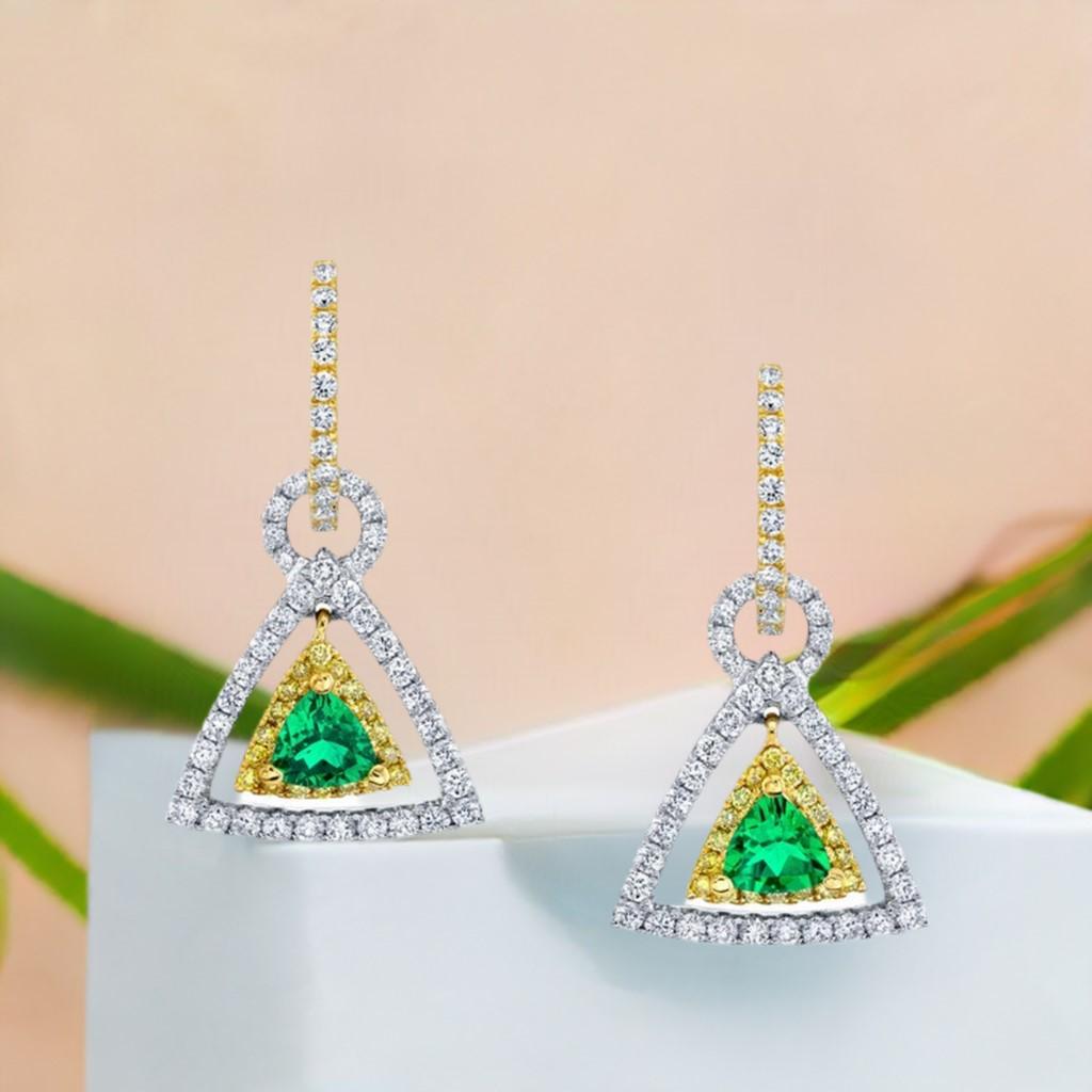 Tsavorite Garnet, Diamond, and Yellow Sapphire Dangle Earrings in 18k Gold   For Sale 7