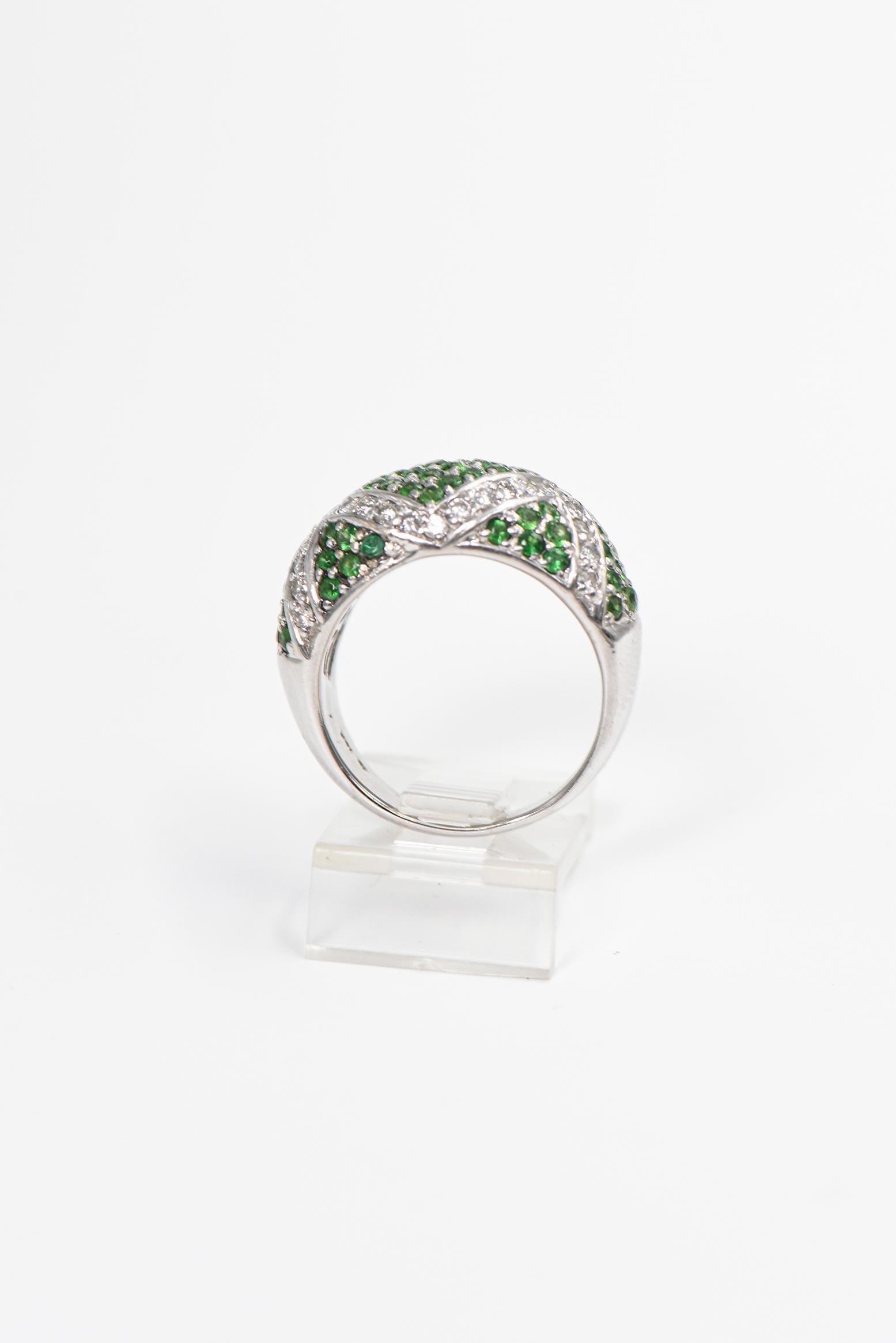 Women's or Men's Tsavorite Garnet Diamond Dome Ring and Earrings White Gold Set For Sale