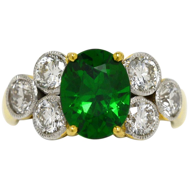 Tsavorite Garnet Diamond Gold Cocktail Engagement Ring For Sale at ...