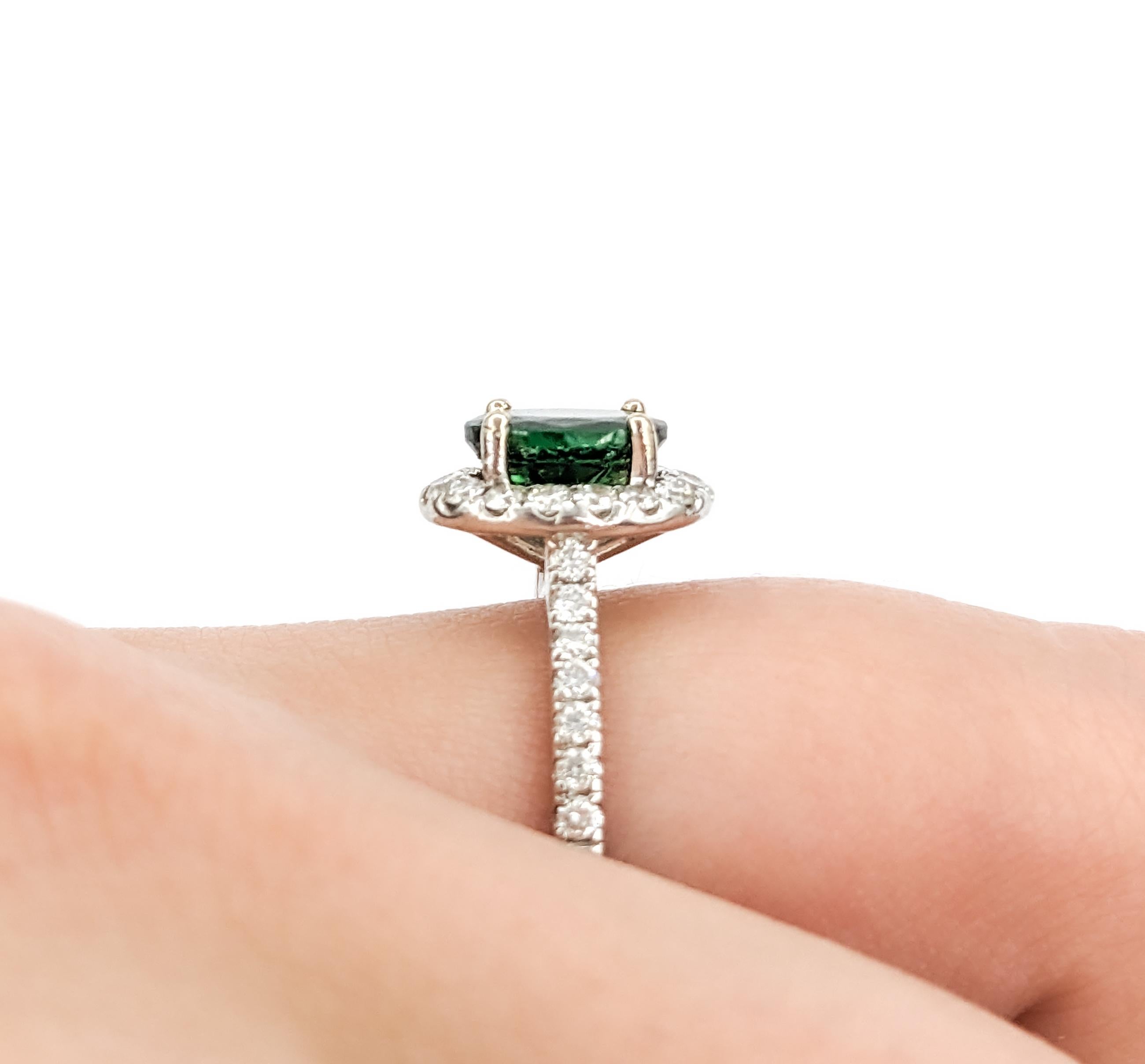 Contemporary Tsavorite Garnet & Diamond Halo White Gold Ring