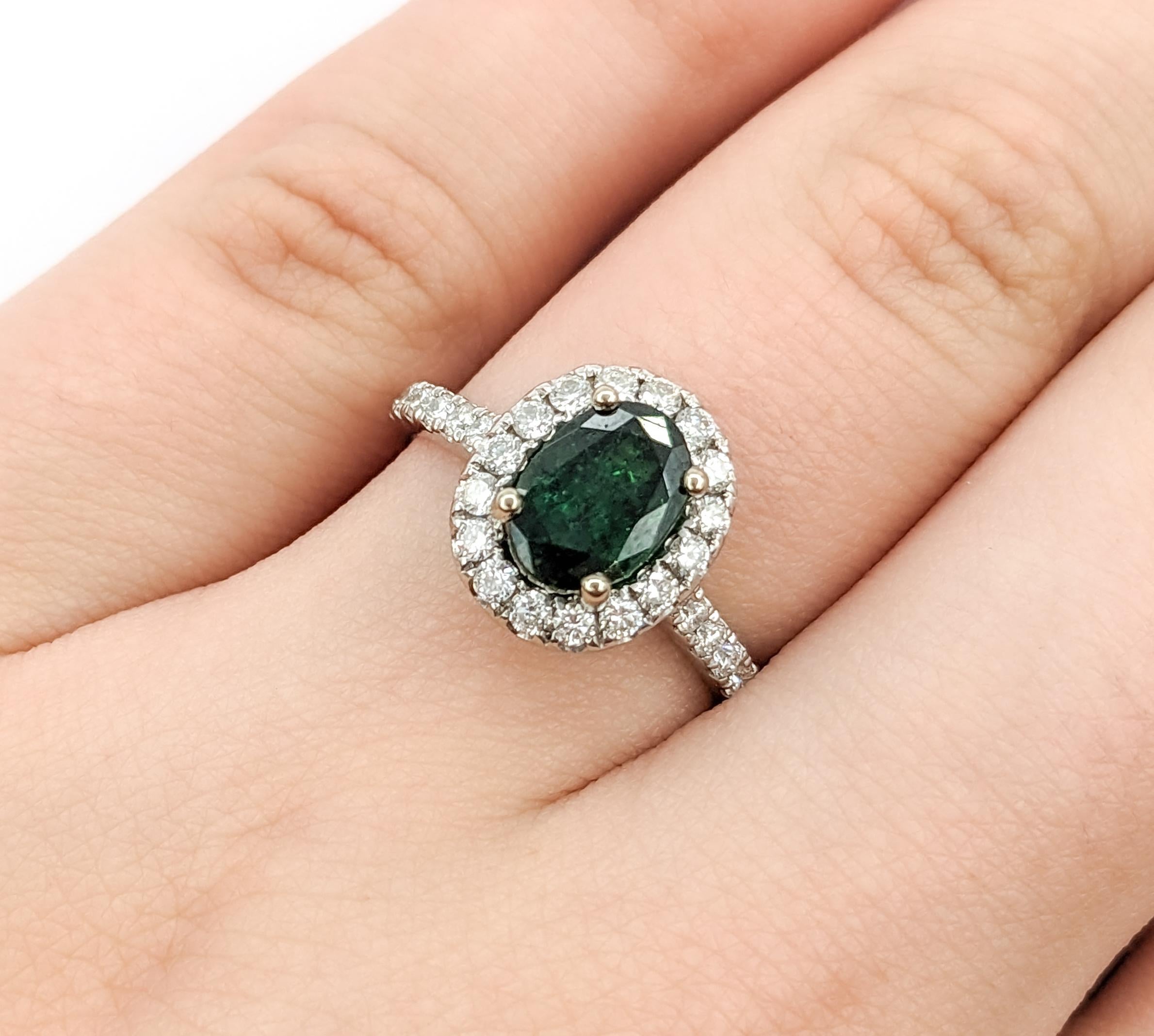 Oval Cut Tsavorite Garnet & Diamond Halo White Gold Ring