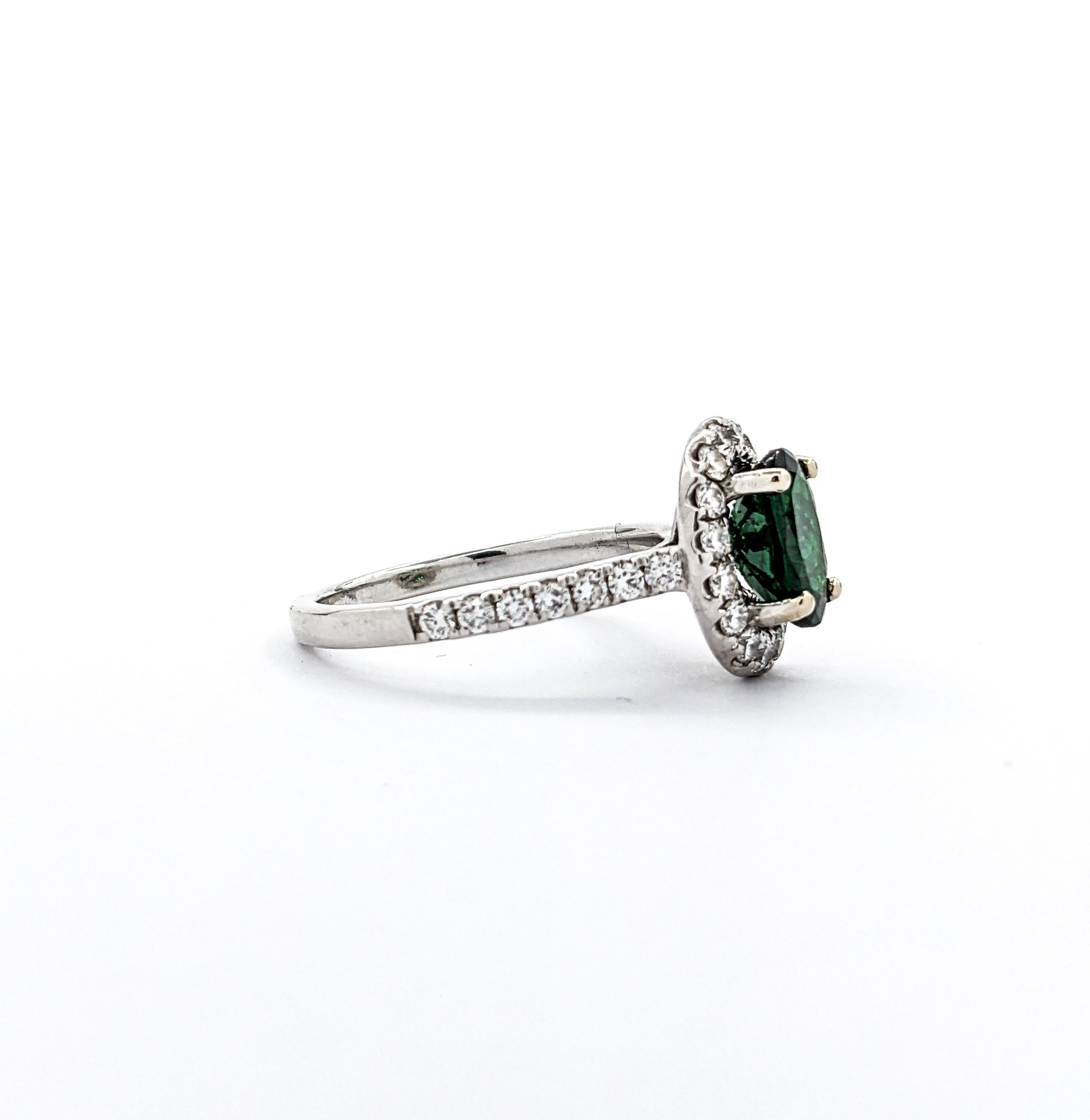 Women's or Men's Tsavorite Garnet & Diamond Halo White Gold Ring