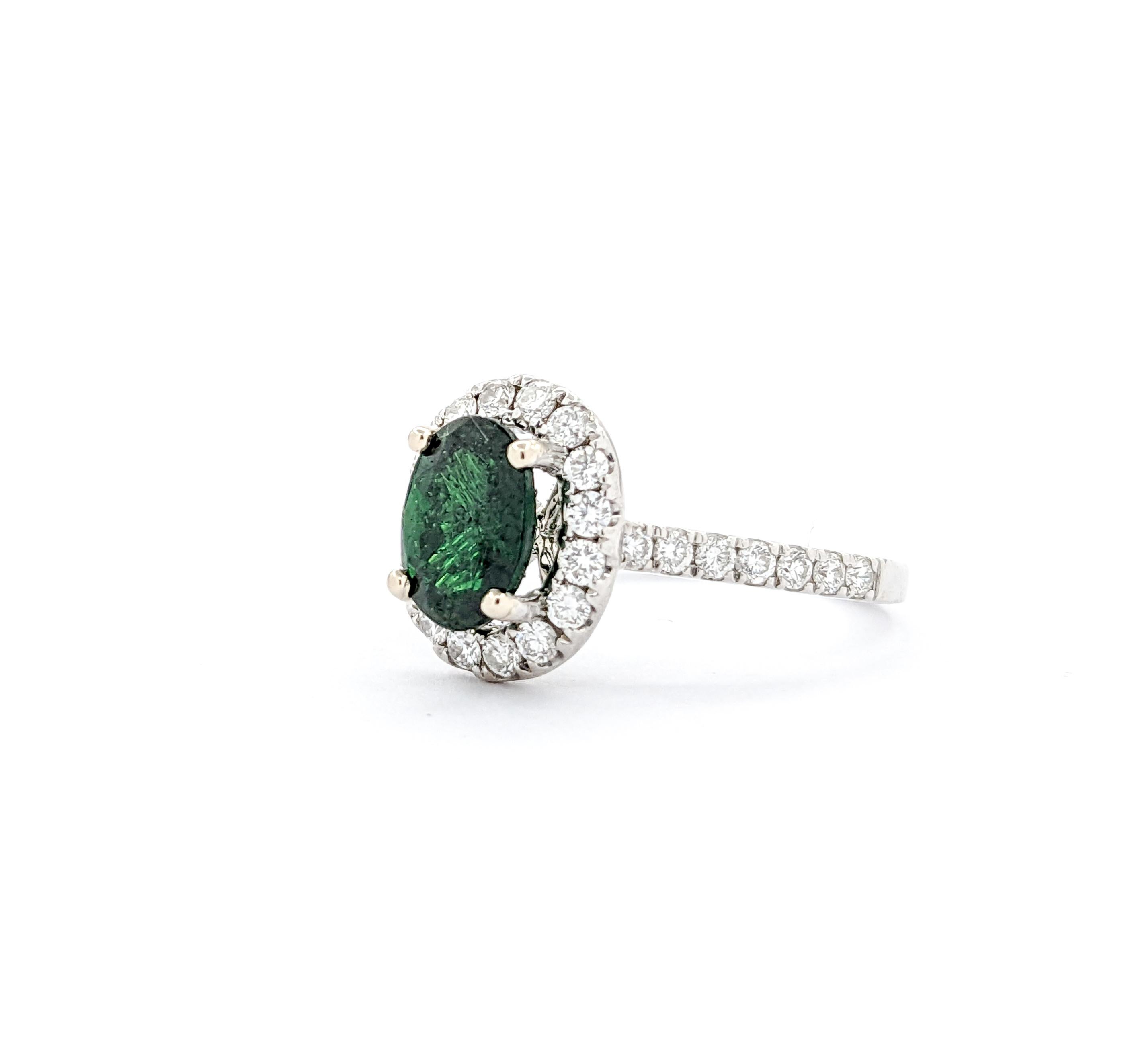Tsavorite Garnet & Diamond Halo White Gold Ring 2