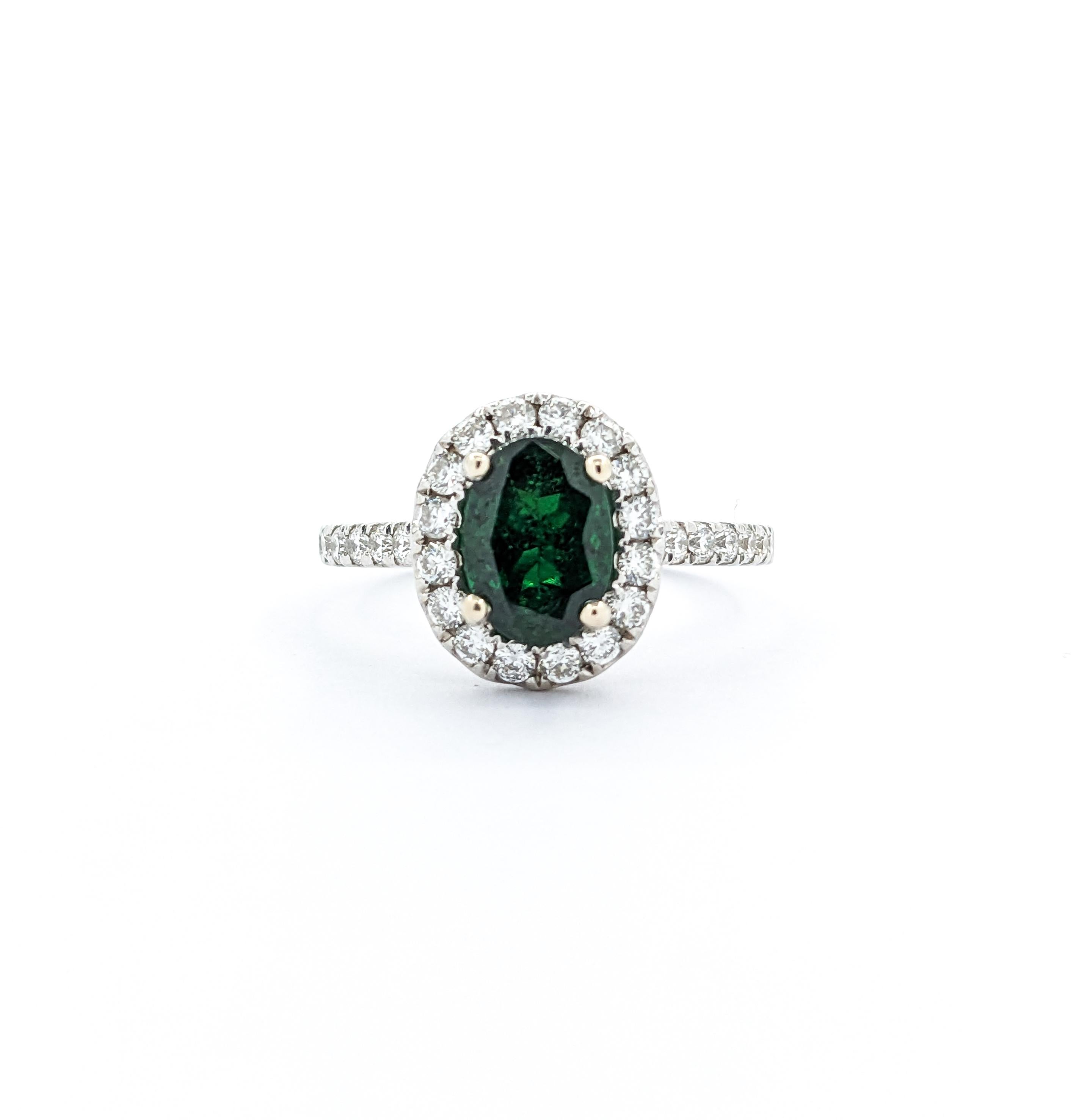 Tsavorite Garnet & Diamond Halo White Gold Ring 3