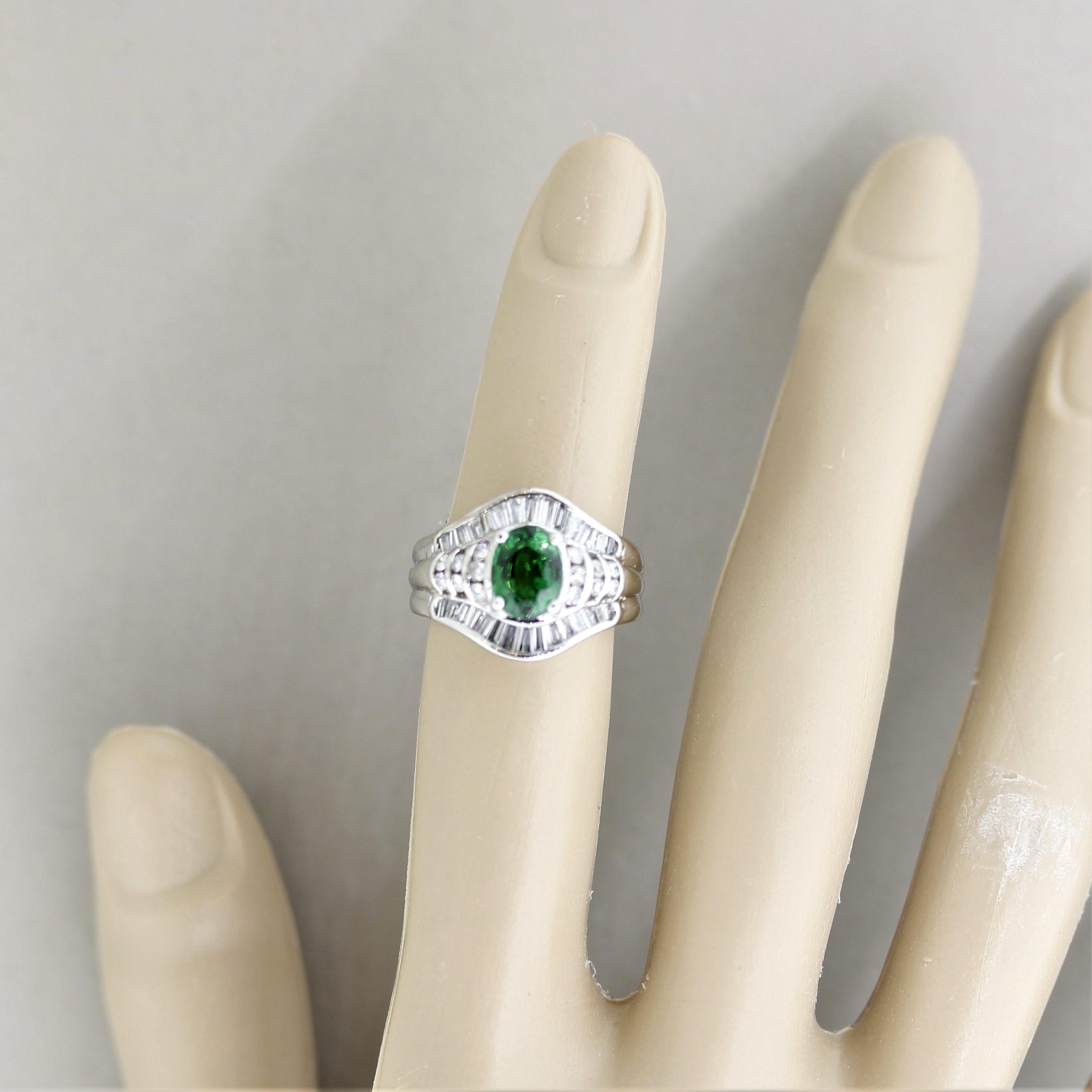 Tsavorite Garnet Diamond Platinum Ring For Sale 5