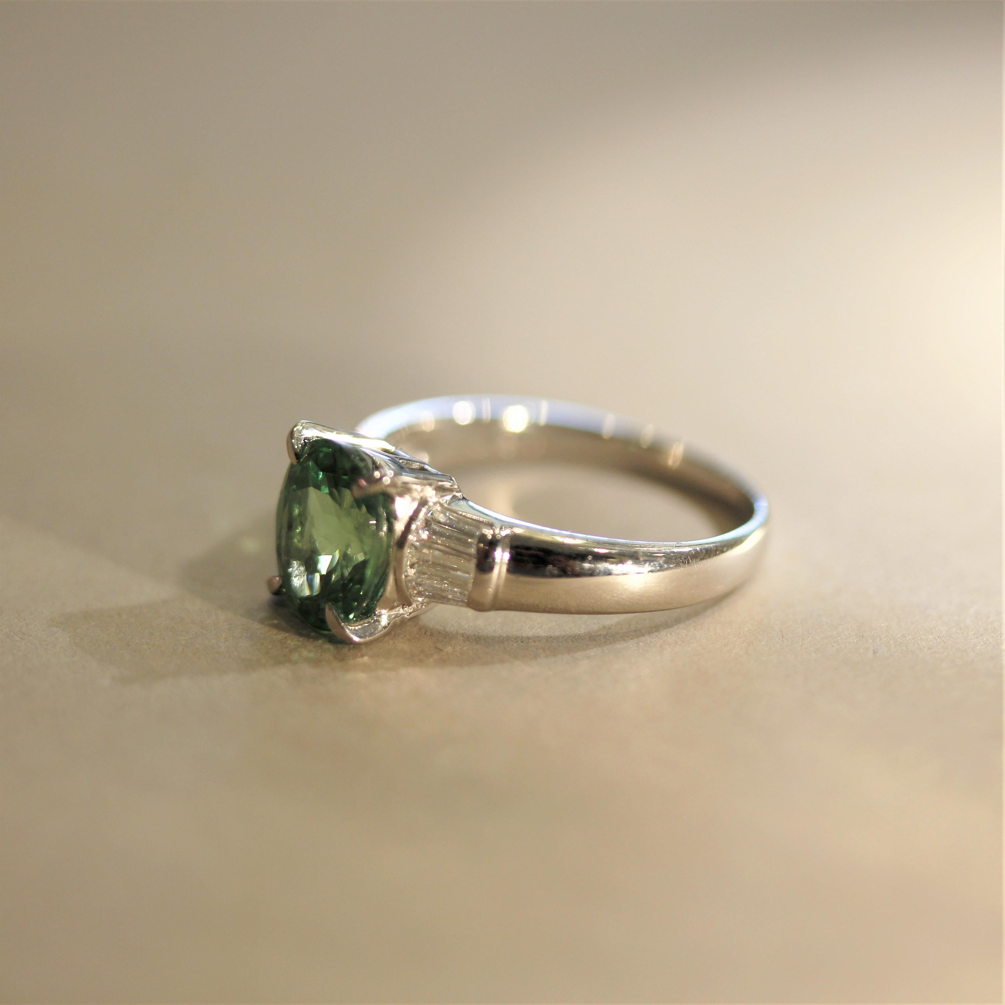 Mixed Cut Tsavorite Garnet Diamond Platinum Ring For Sale