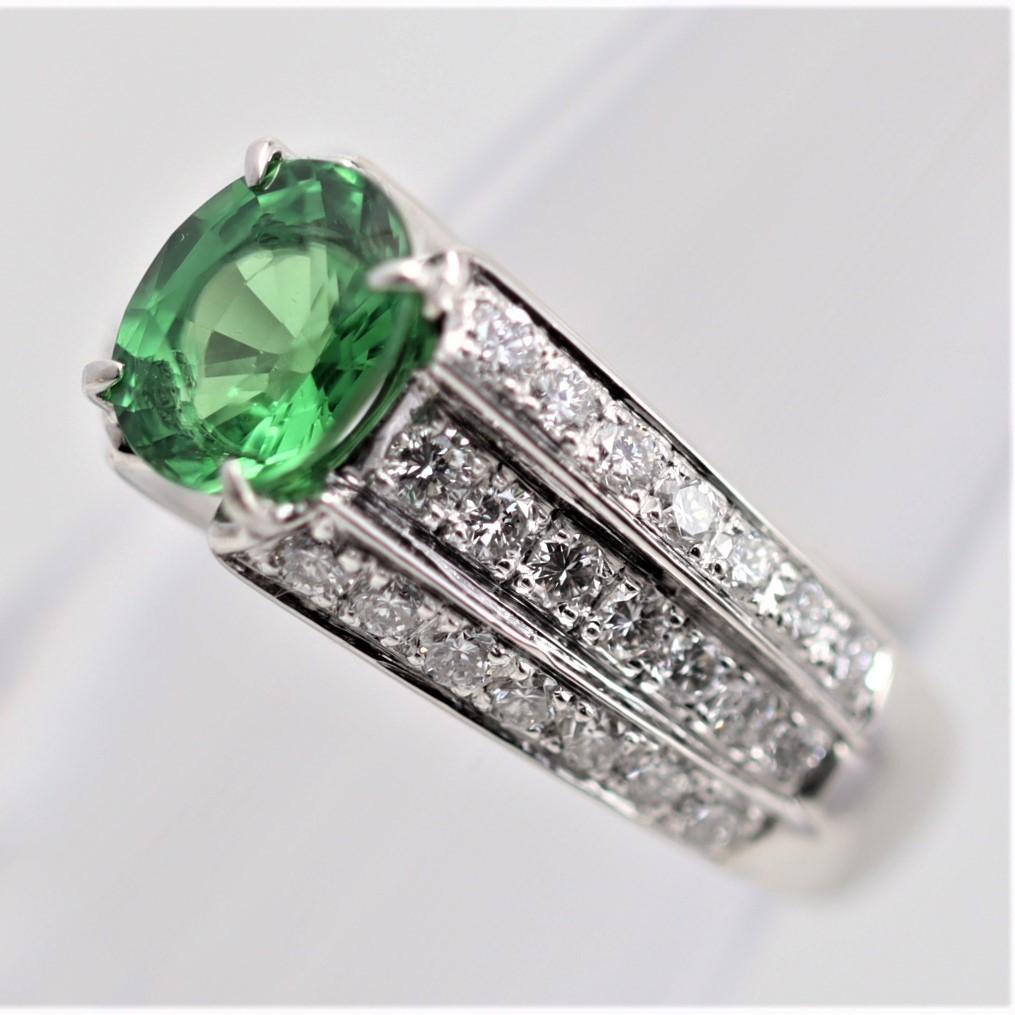 Mixed Cut Tsavorite Garnet Diamond Platinum Ring For Sale