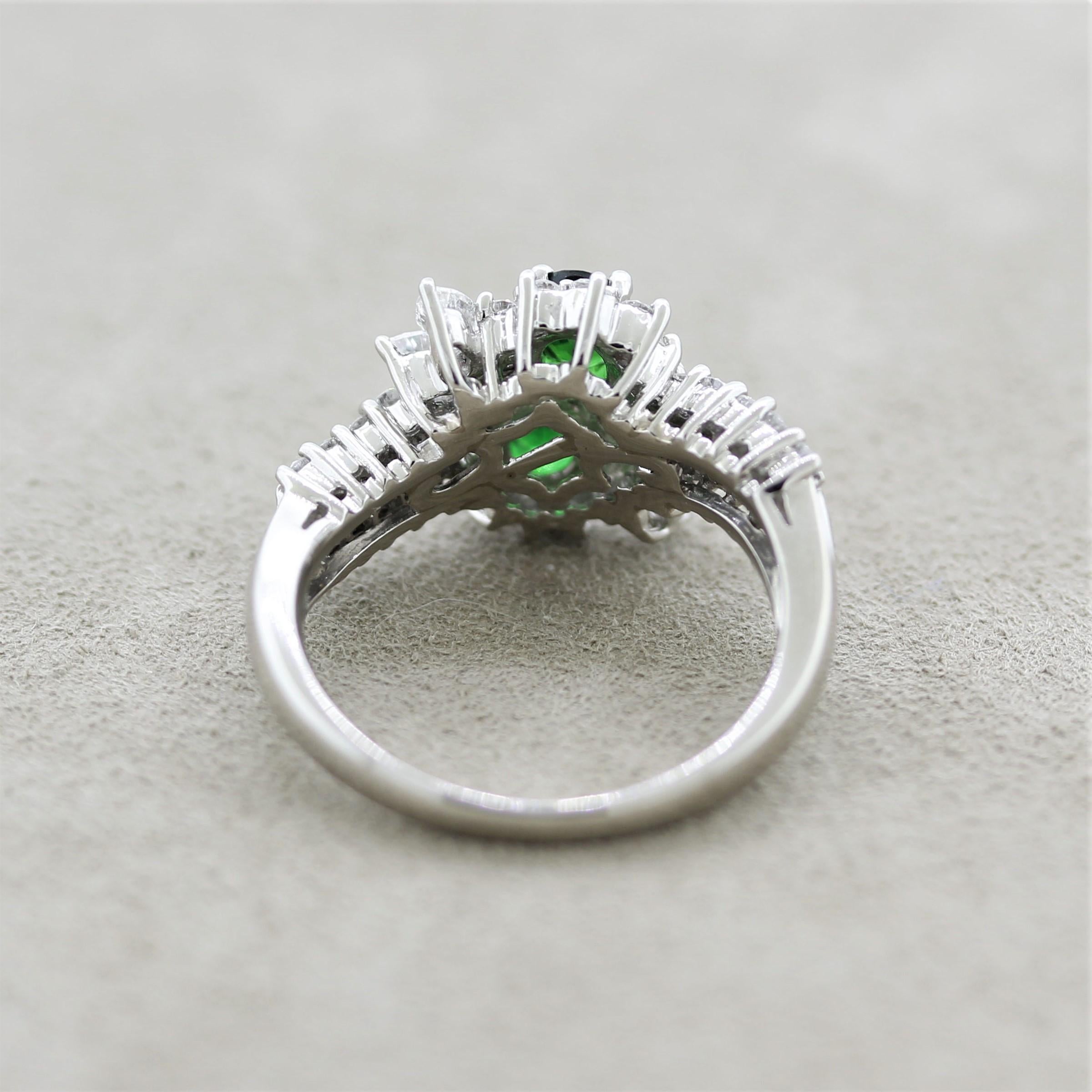 Mixed Cut Tsavorite Garnet Diamond Platinum Ring For Sale