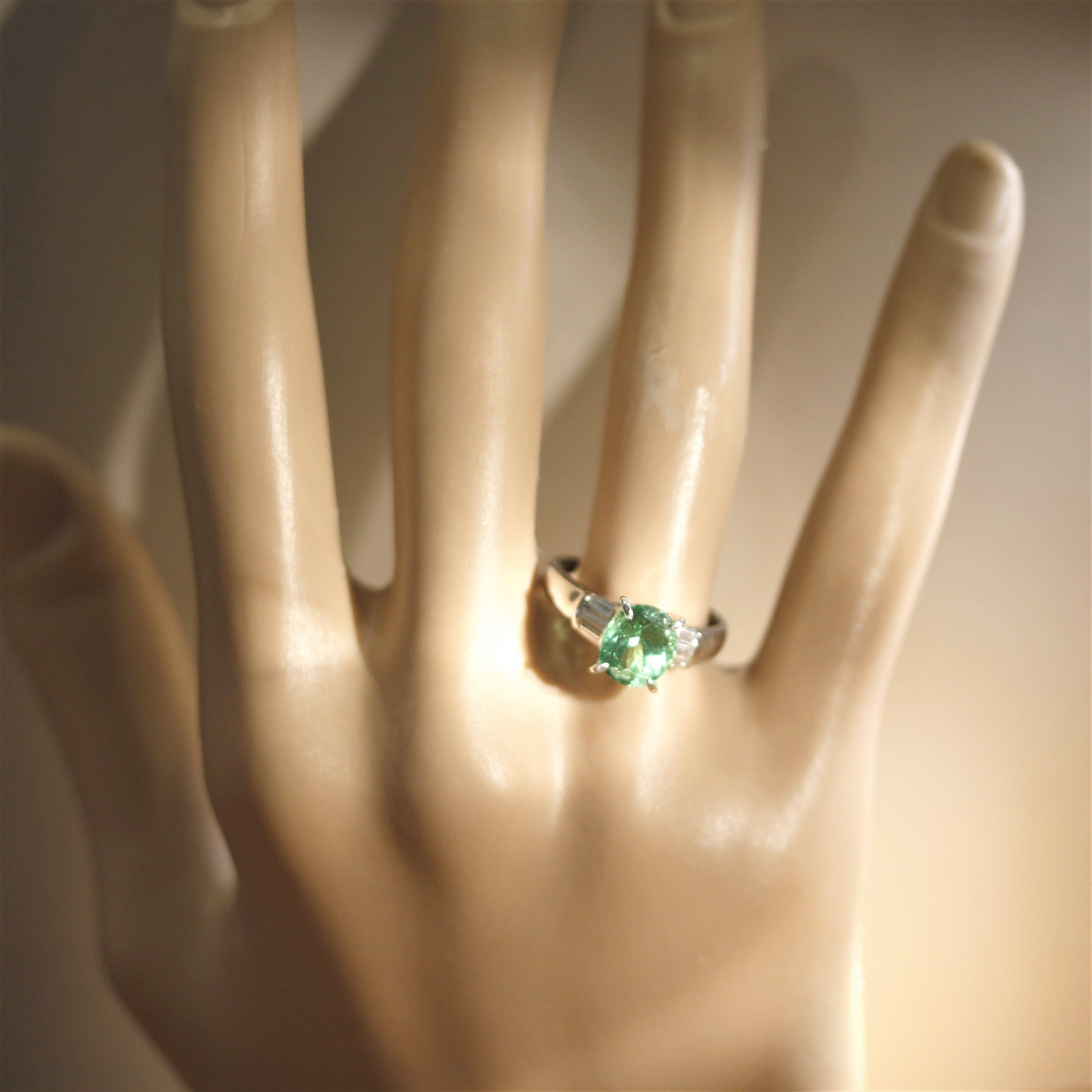 Tsavorite Garnet Diamond Platinum Ring For Sale 1