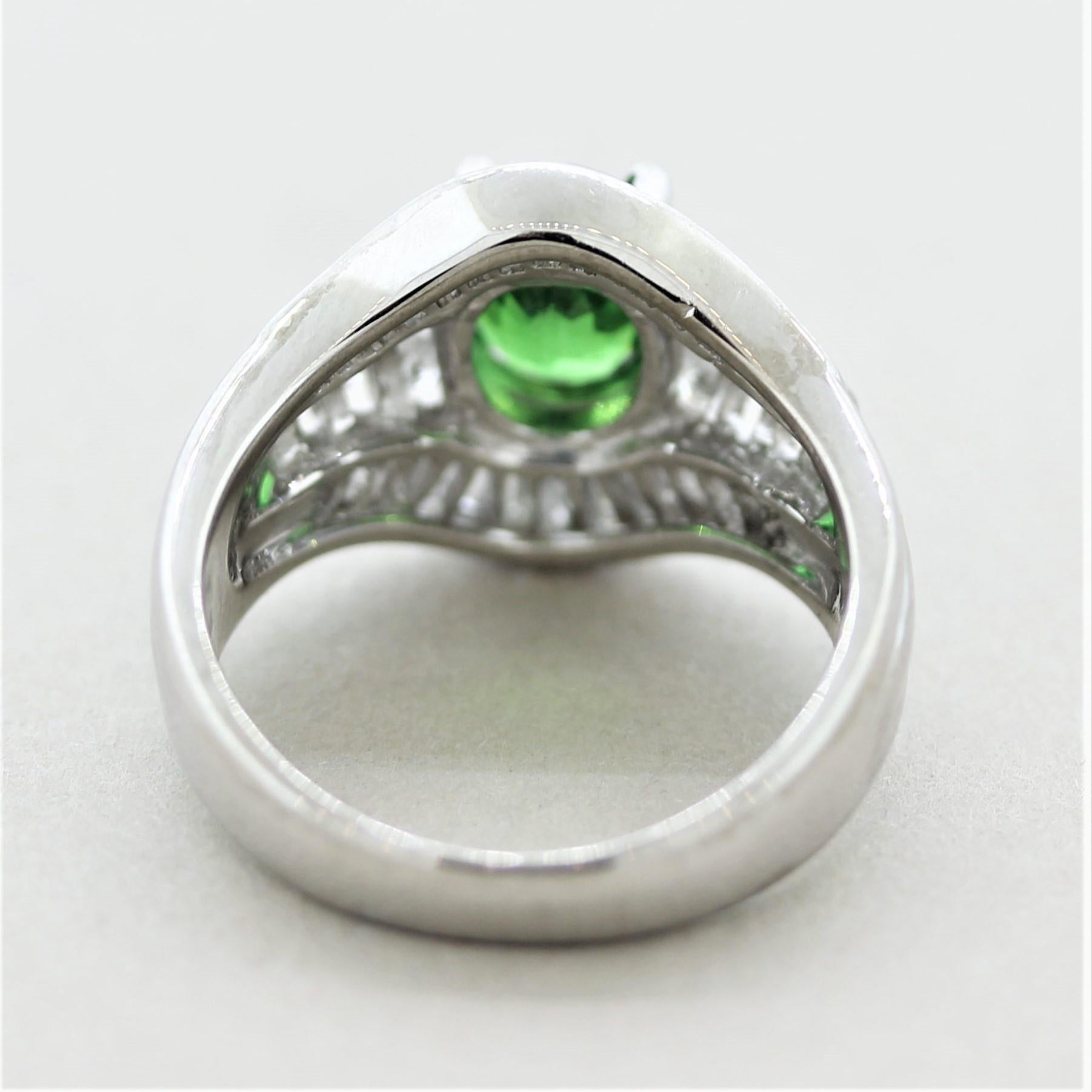 Tsavorite Garnet Diamond Platinum Ring For Sale 1