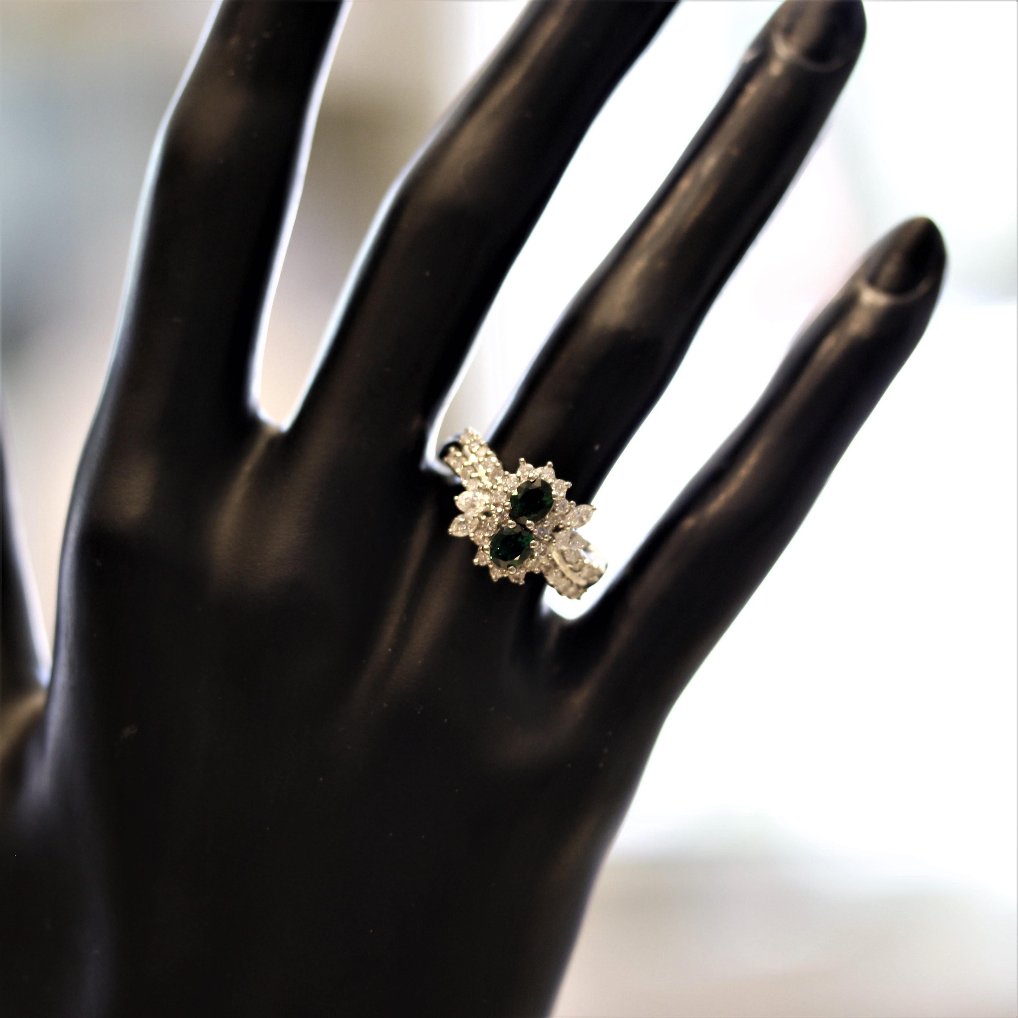 Women's Tsavorite Garnet Diamond Platinum Ring For Sale