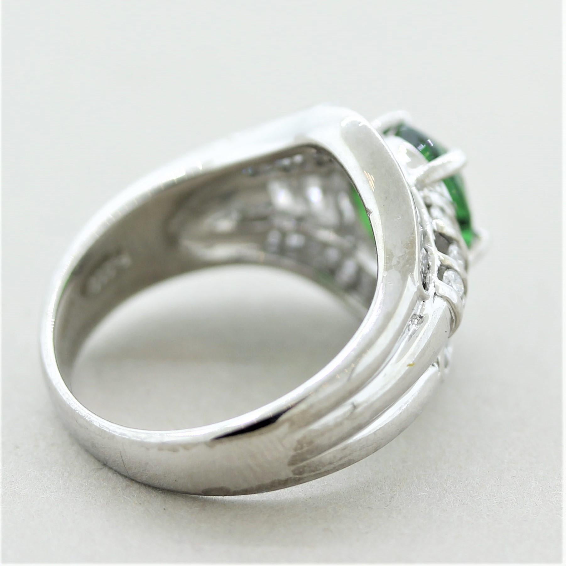Tsavorite Garnet Diamond Platinum Ring For Sale 2