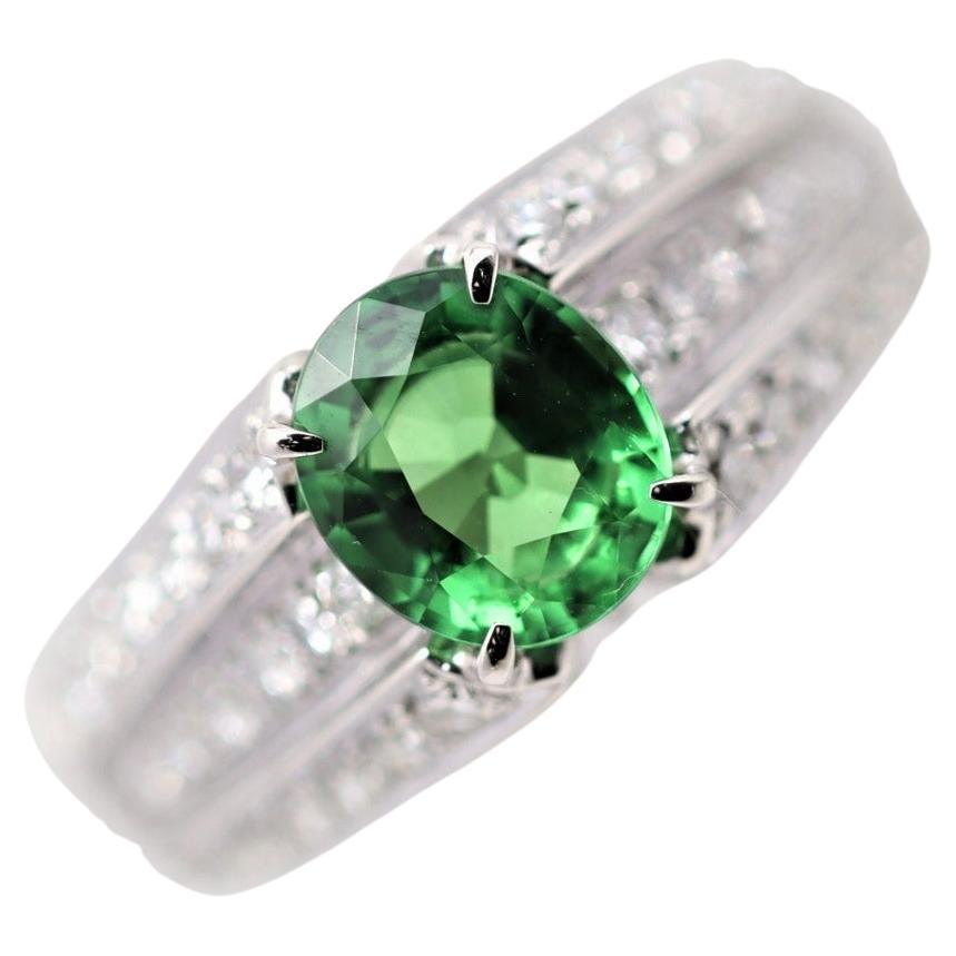 Tsavorite Garnet Diamond Platinum Ring For Sale