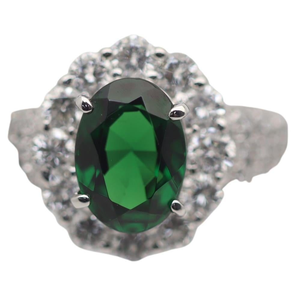 Tsavorite Garnet Diamond Platinum Ring For Sale
