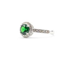 Tsavorite Garnet & Diamond Ring in 18k White Gold