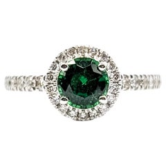 Tsavorite Garnet & Diamond Ring in 18k White Gold
