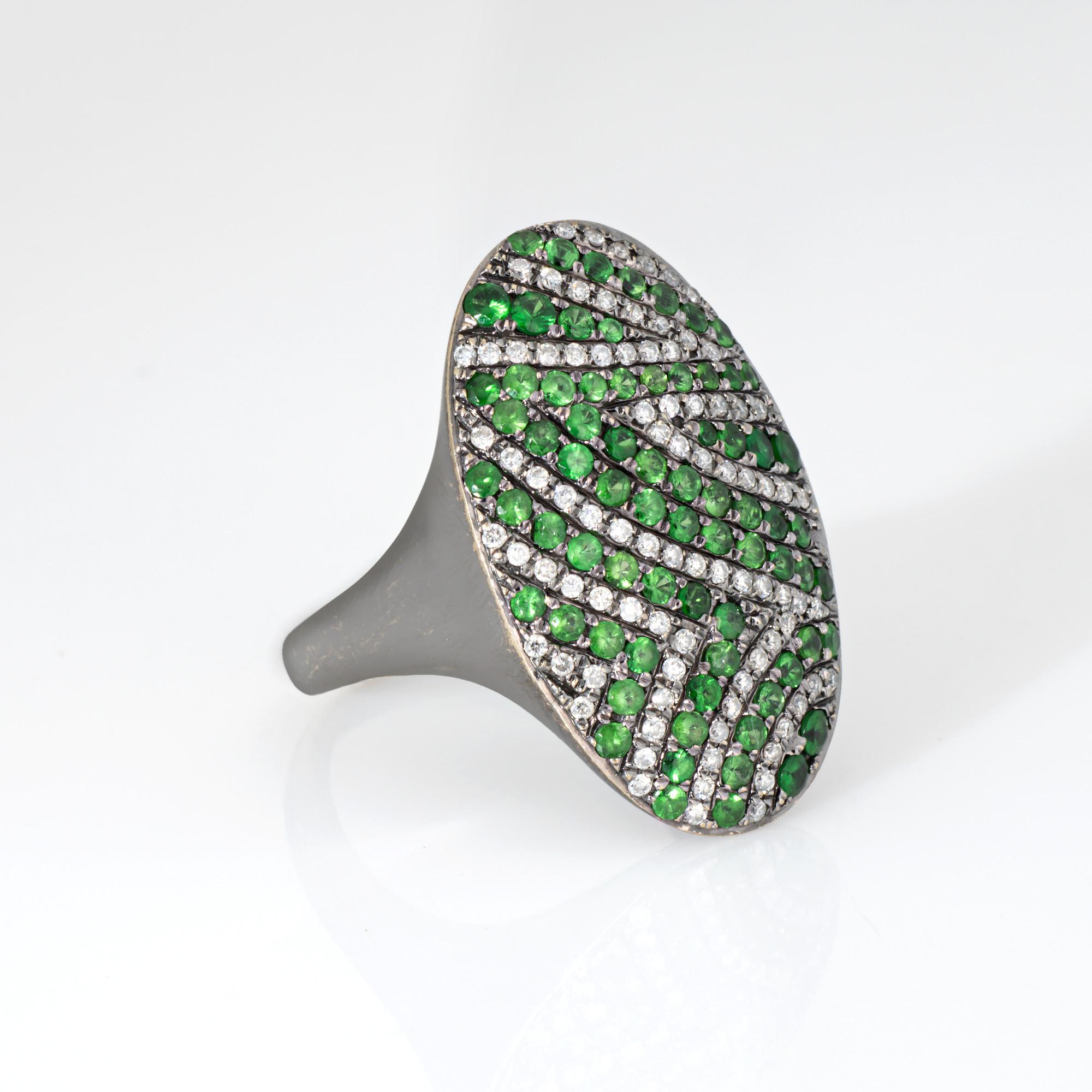 Tsavorit Granat Diamant Ring Sz 6,5 18k geschwärzt Oval Cocktail Estate Jewelry (Zeitgenössisch) im Angebot