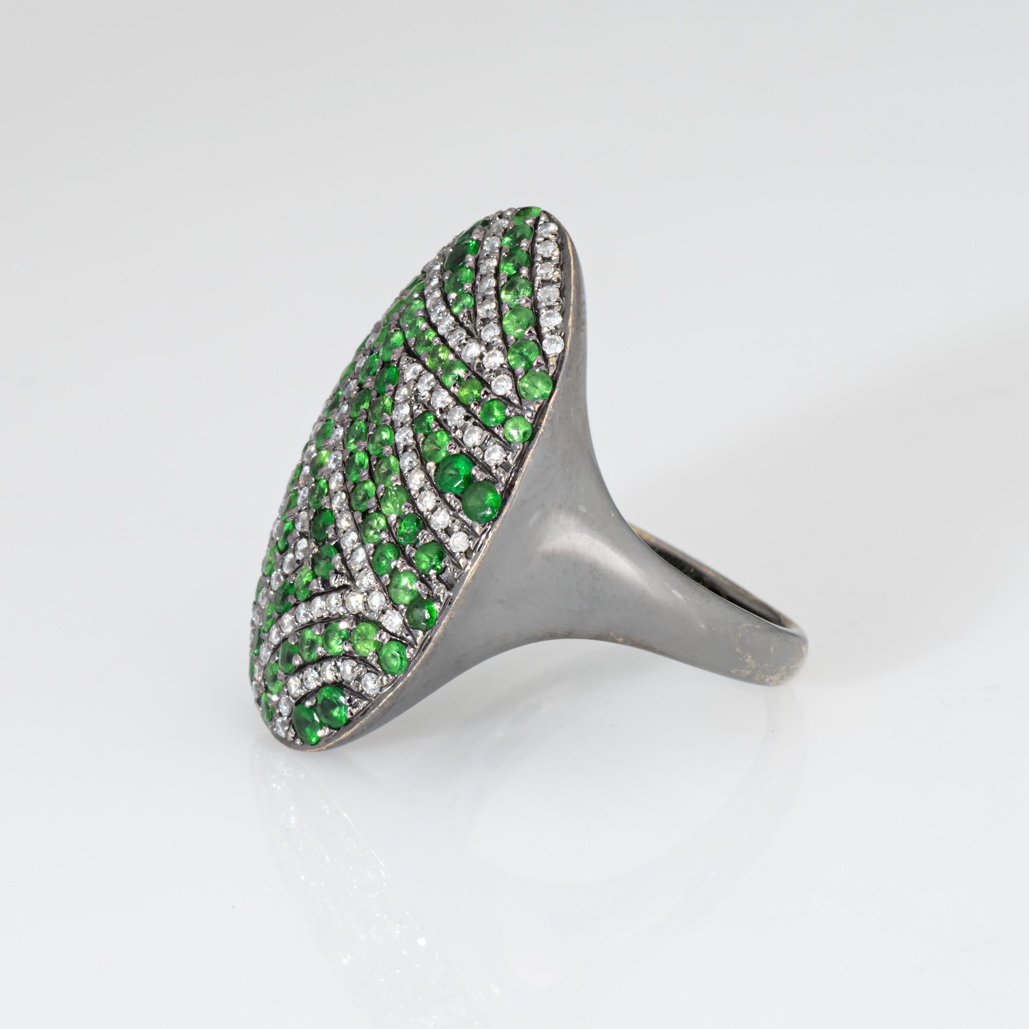 Tsavorit Granat Diamant Ring Sz 6,5 18k geschwärzt Oval Cocktail Estate Jewelry (Rundschliff) im Angebot