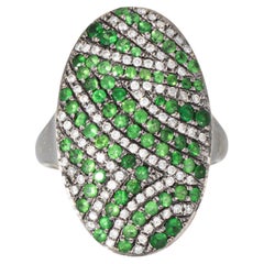 Tsavorite Garnet Diamond Ring Sz 6.5 18k Blackened Oval Cocktail Estate Jewelry
