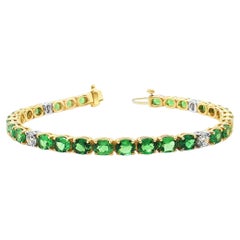Tsavorite Garnet & Diamond Tennis Bracelet, Platinum, Yellow Gold, 10.09 Carats