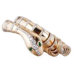 Tsavorite Garnet Diamond Yellow Gold Snake Wrap Bracelet