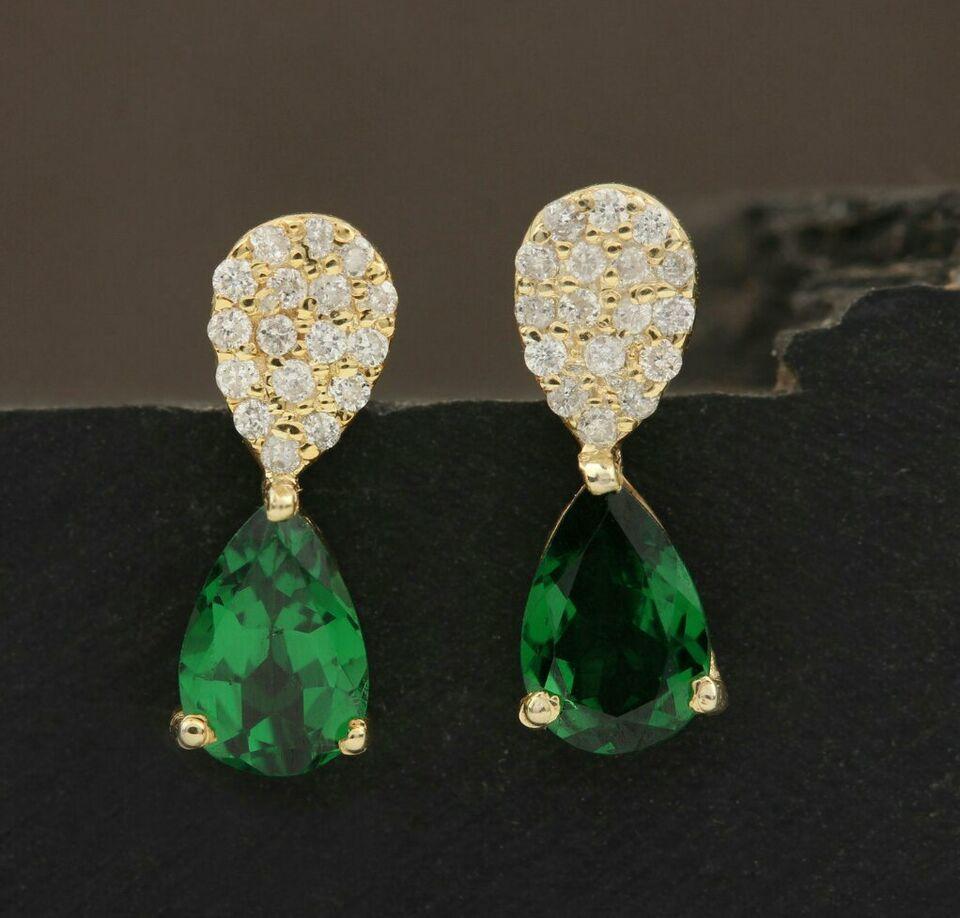 Round Cut Tsavorite Garnet Earrings 14k Gold Natural Diamond Fine Wedding Jewelry Gift For Sale