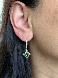 Tsavorite Garnet & Earth-Mined Diamond Earrings in 14K Gold  Leverback Closure