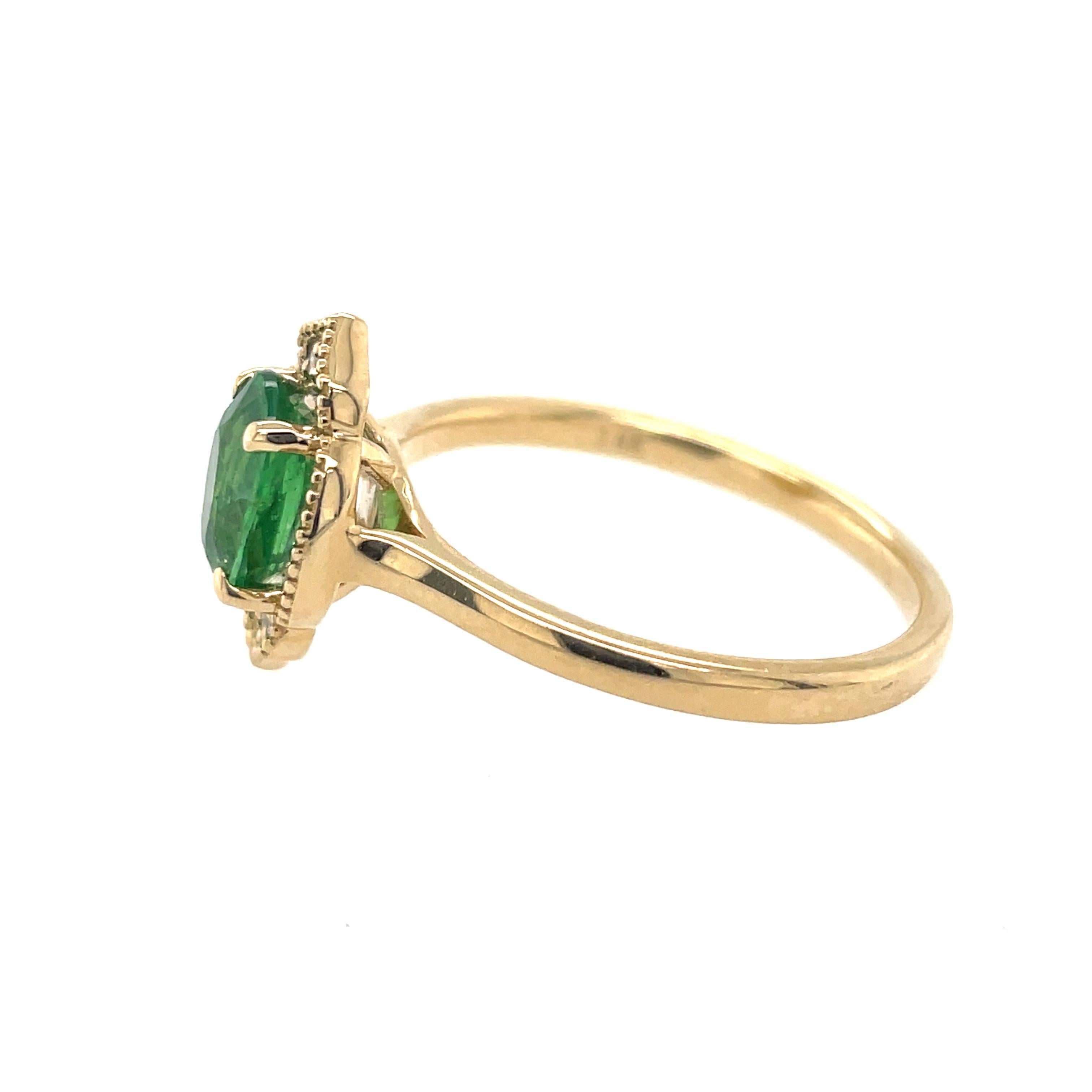 Oval Cut Tsavorite Garnet Engagement Ring, 1.20ct Center Gem, Vintage Design, Yellow Gold For Sale