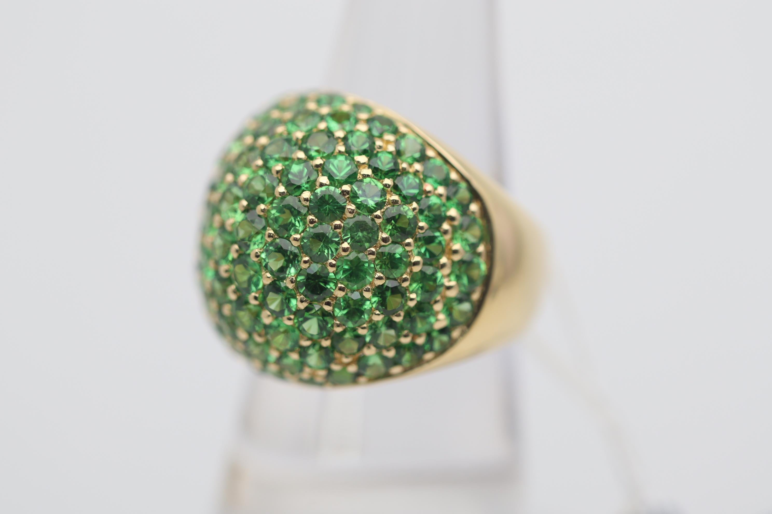 Tsavorite Garnet Gold Domed Bombe Ring In New Condition For Sale In Beverly Hills, CA