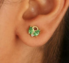 Boucles d'oreilles minimalistes en or 14 carats, grenat tsavorite et diamant pavé
