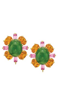 23.95 Green Tsavorite Garnet Orange Pink Sapphire Drop Earrings Convertible 18Kt