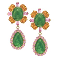 23.95 Green Tsavorite Garnet Orange Pink Sapphire Drop Earrings Convertible 18Kt