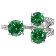 Remarkable Tsavorite Garnet and Diamond Platinum Ring - Vivid Green Gemstones